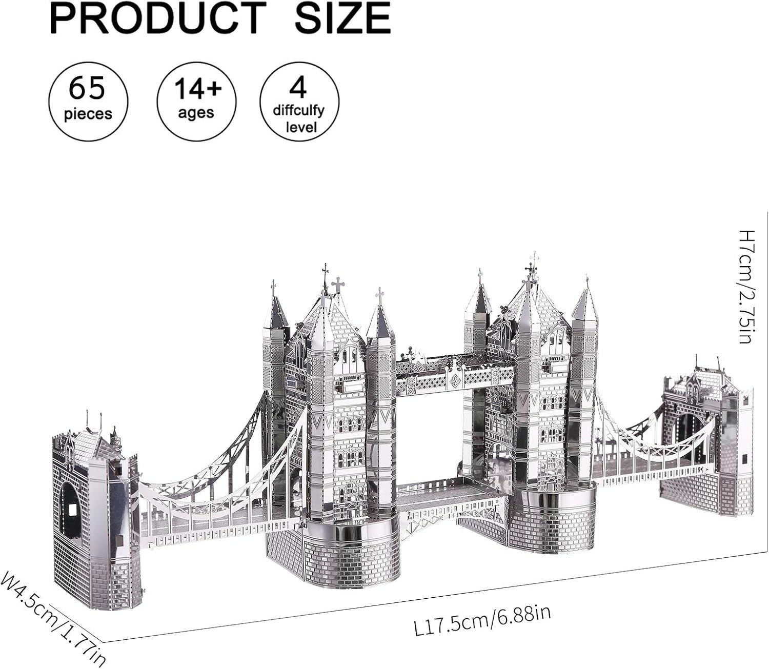 3D Metal Puzzle Tower Bridge Model | 65pcs DIY Kit for Adults & Teens