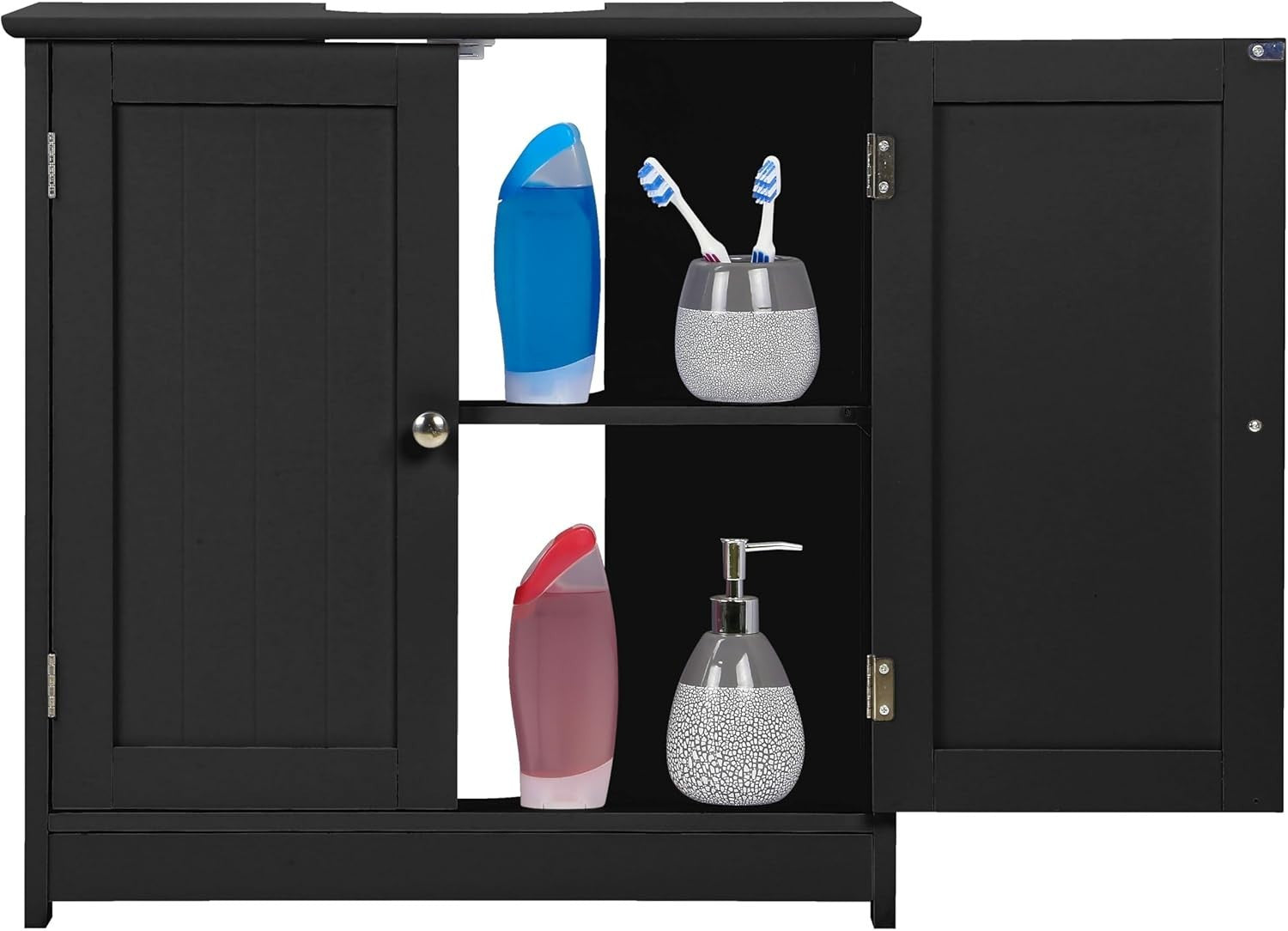 Black Under Sink Bathroom Cabinet 2 Door Storage Cupboard 60x30x60cm