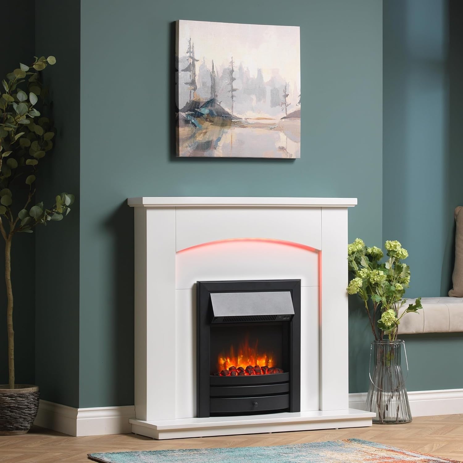 42” Electric Fireplace Suite MDF Surround Log Flame Heater Remote Timer
