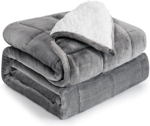 20lb Weighted Blanket, White Grey Sherpa Throw 60x80 Soft Cozy Fleece