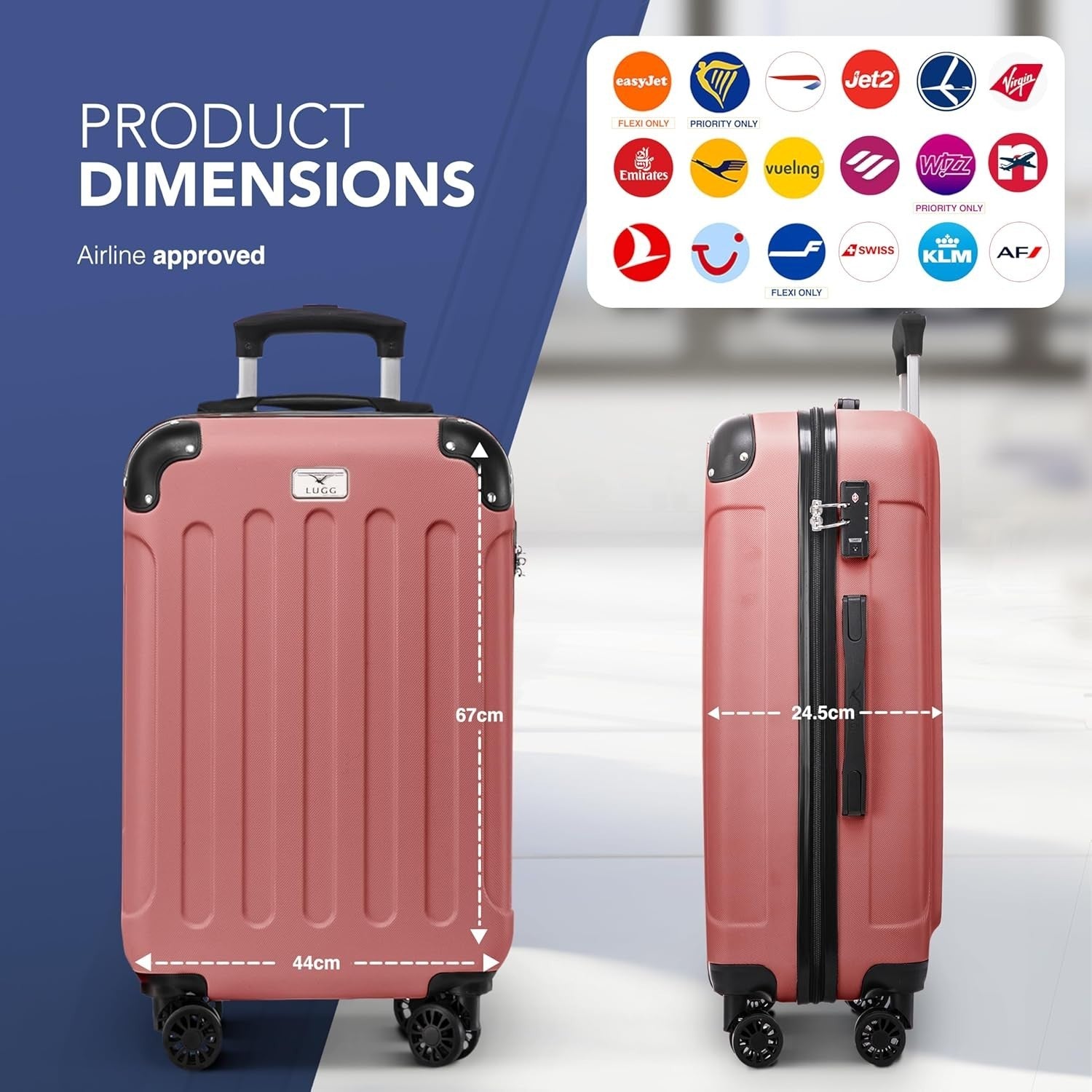 Medium Checked Luggage 24” ABS Hard Shell 4 Wheel Spinner TSA