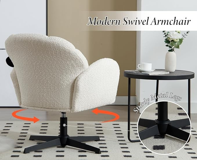 Faux Fur Swivel Armchair Vanity Tub Chair Modern Accent White