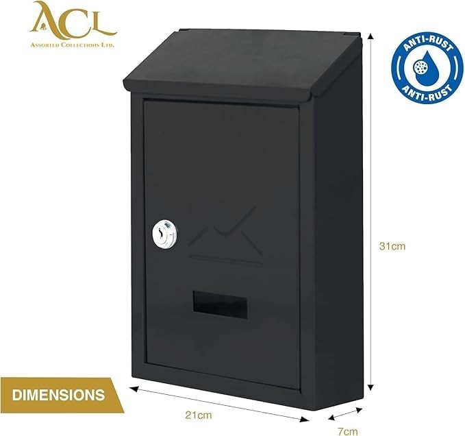 Lockable Wall Mounted Post Box Cast Iron Weatherproof Mailbox Black Secure
