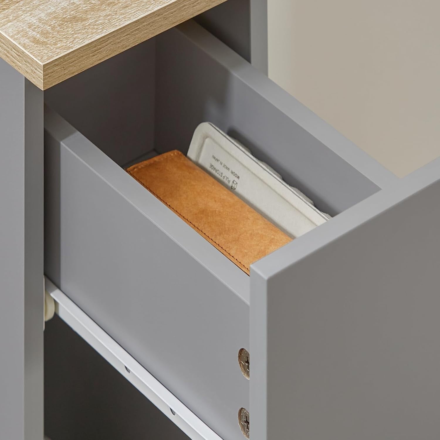 Set of 2 Slim Grey Bedside Tables with Drawer & Shelf