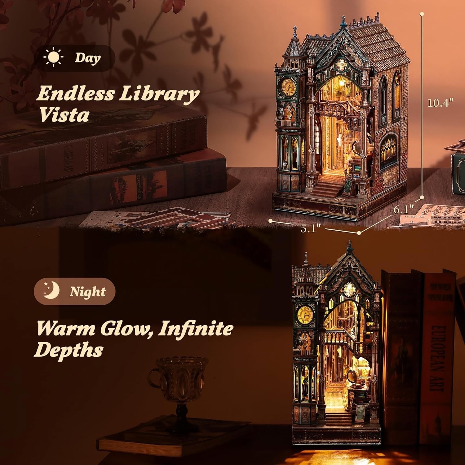 LED Magic Library Book Nook Kit 3D Wooden Puzzle Infinity Mirror