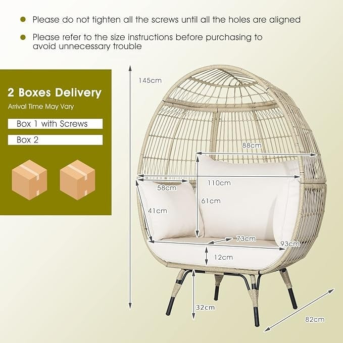 Oversized Rattan Egg Chair with Cushions Indoor Outdoor Lounge Seat 180kg