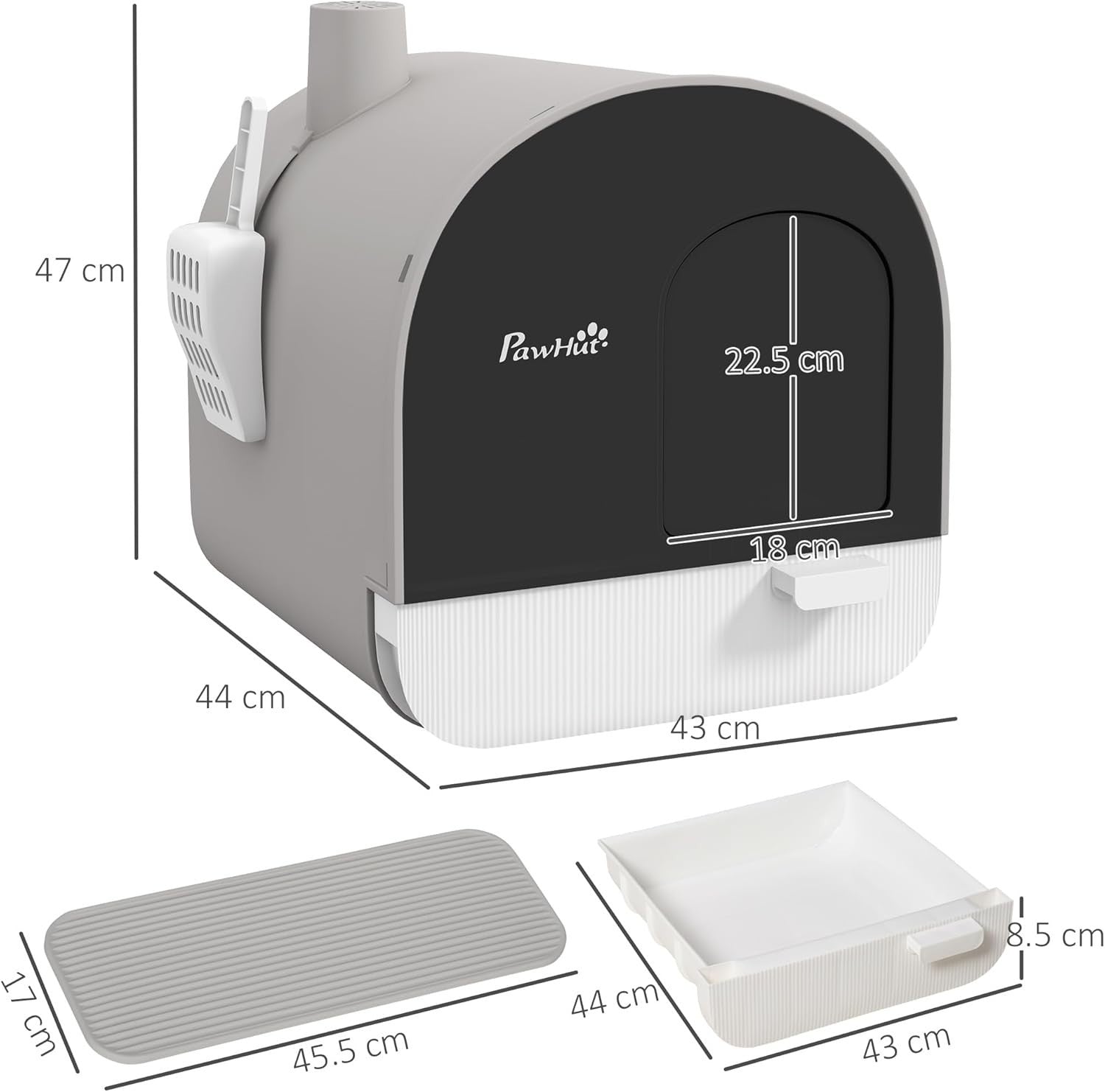 Hooded Cat Litter Box Enclosed Tray Drawer Odor Control Flap Door
