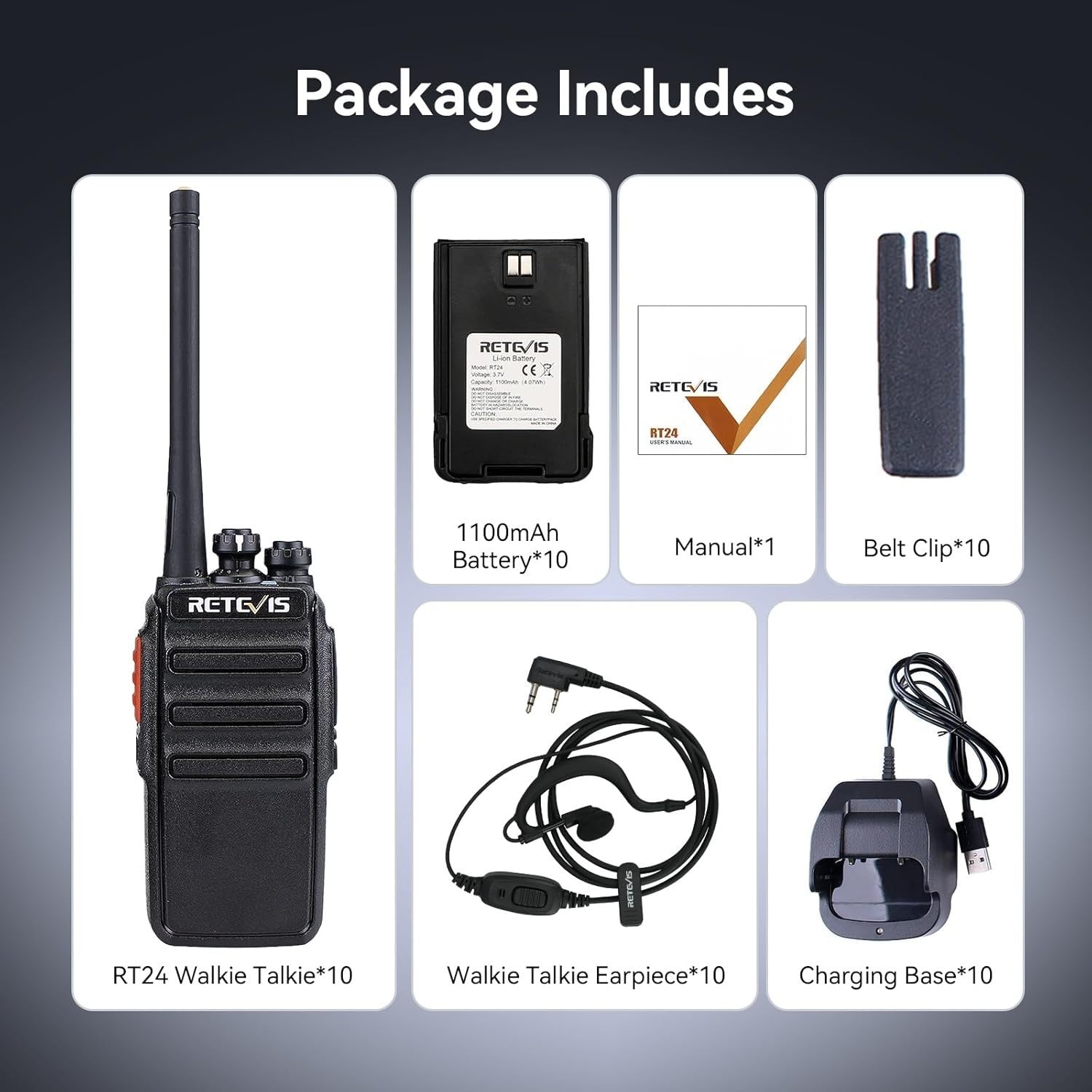 Professional Walkie Talkies 10 Pack Long Range PMR446 2 Way Radio Set