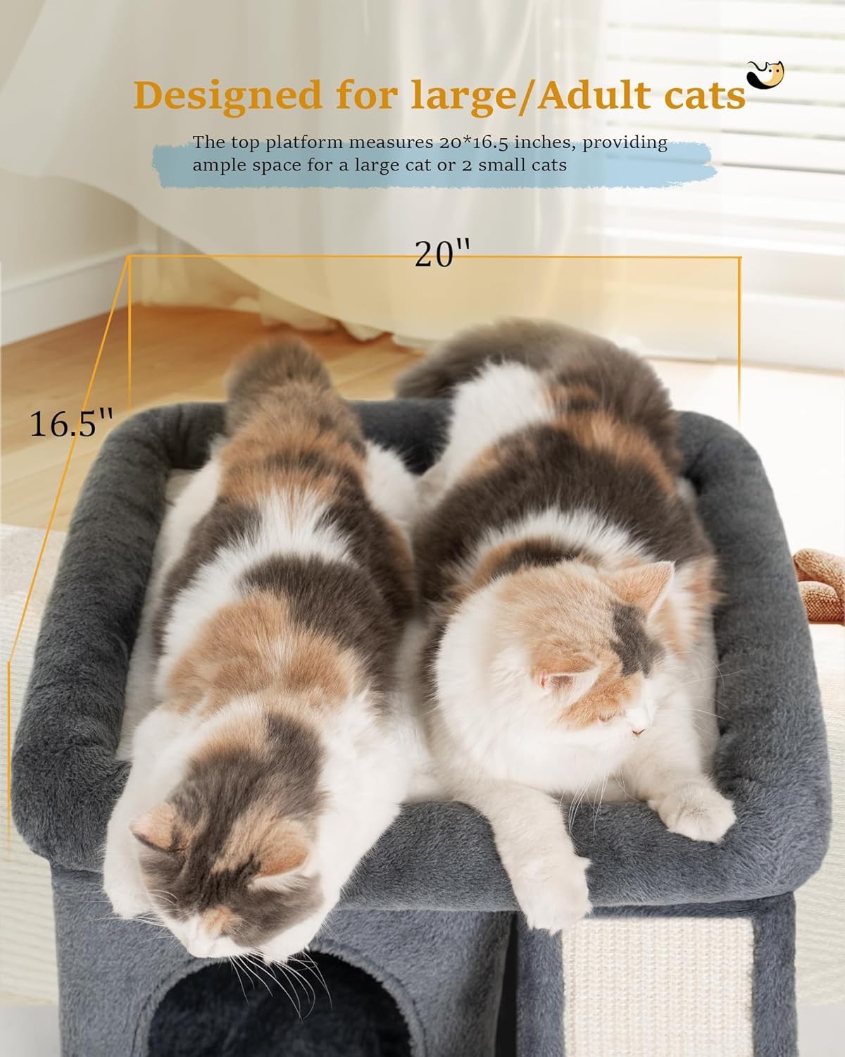 Cat Tree Tower for Large Cats Condo with Big Perch Sisal Scratching Post