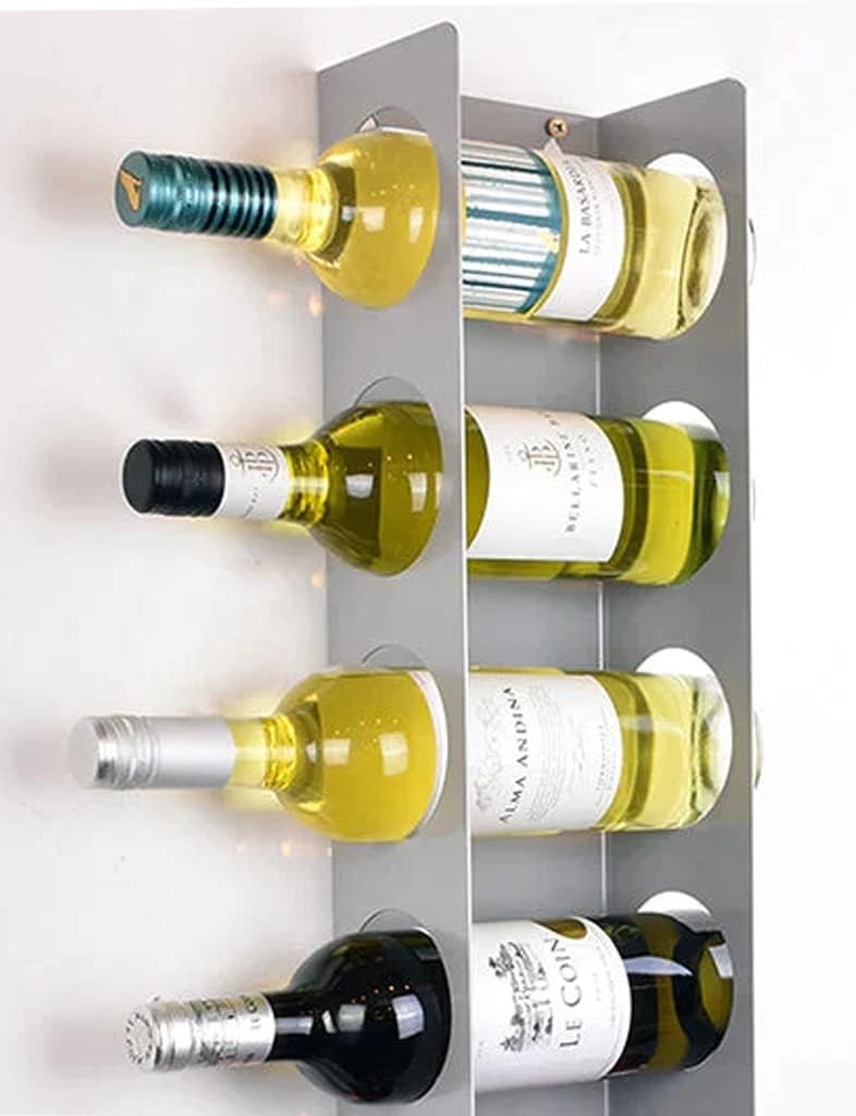 Wall Mounted Vertical Wine Rack 7 Bottle Holder Space Saving Modern Grey Steel