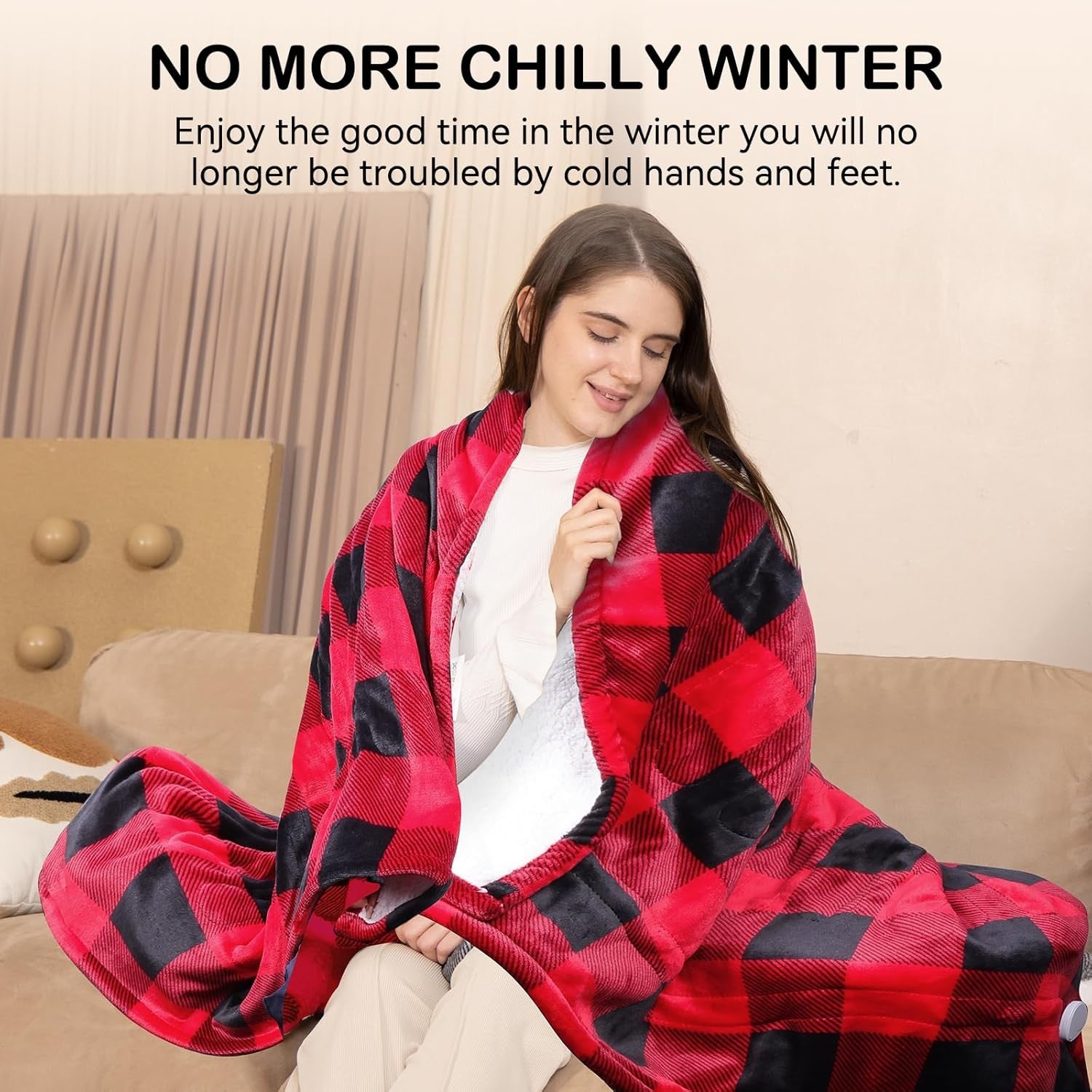 Electric Heated Throw Blanket 152x127cm Double Sided Checkered 10 Heat Timer
