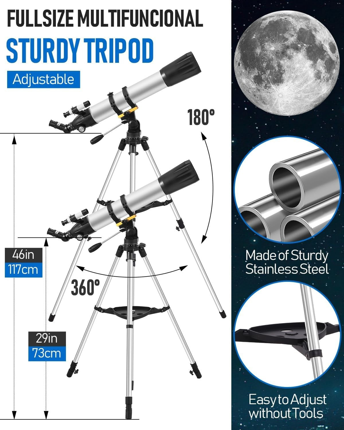 90mm Aperture 900mm Refractor Telescope for Kids & Adults with Tripod