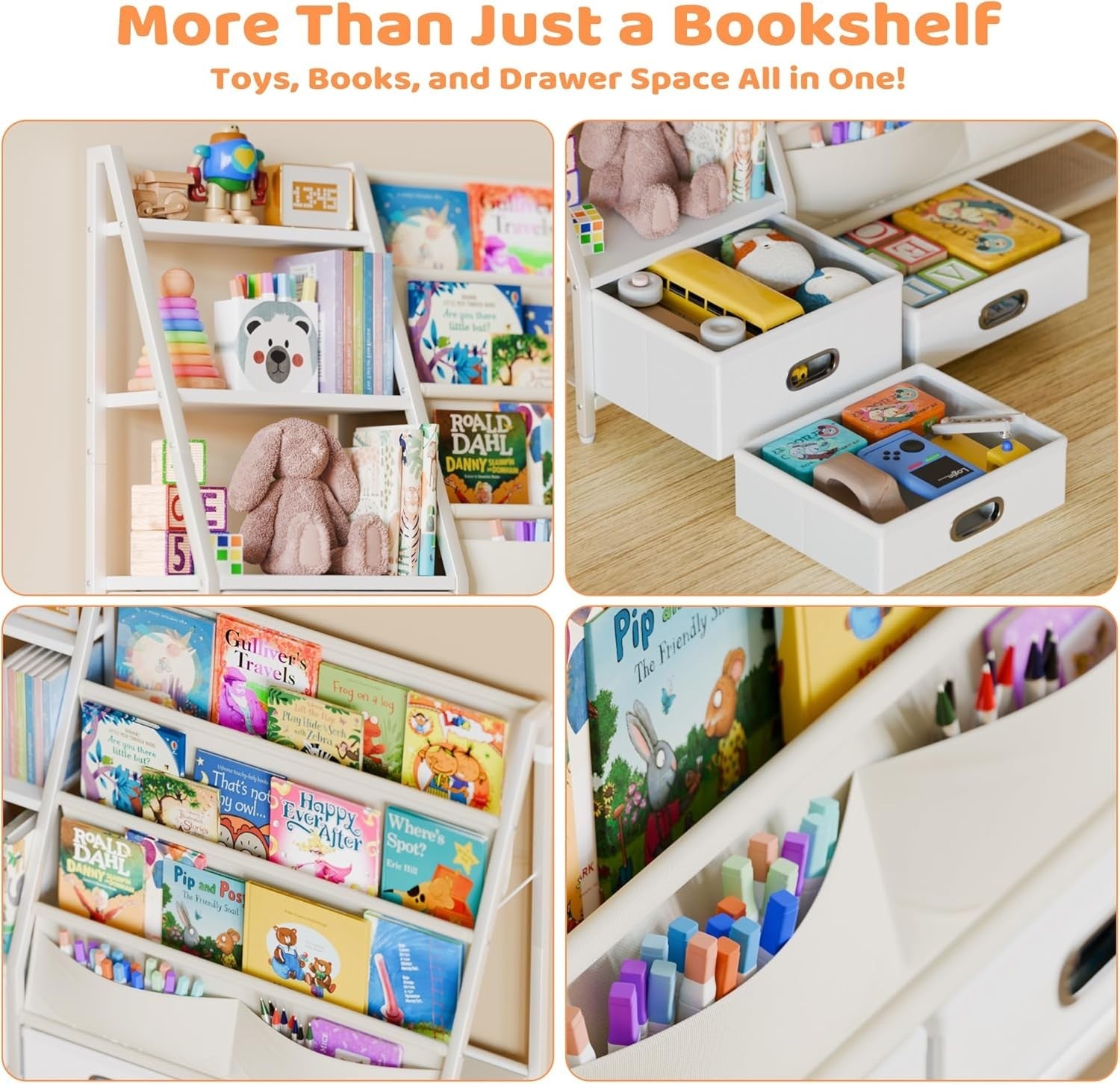 3-Tier Kids Bookshelf with 3 Drawers Toddler Toy Storage Organizer