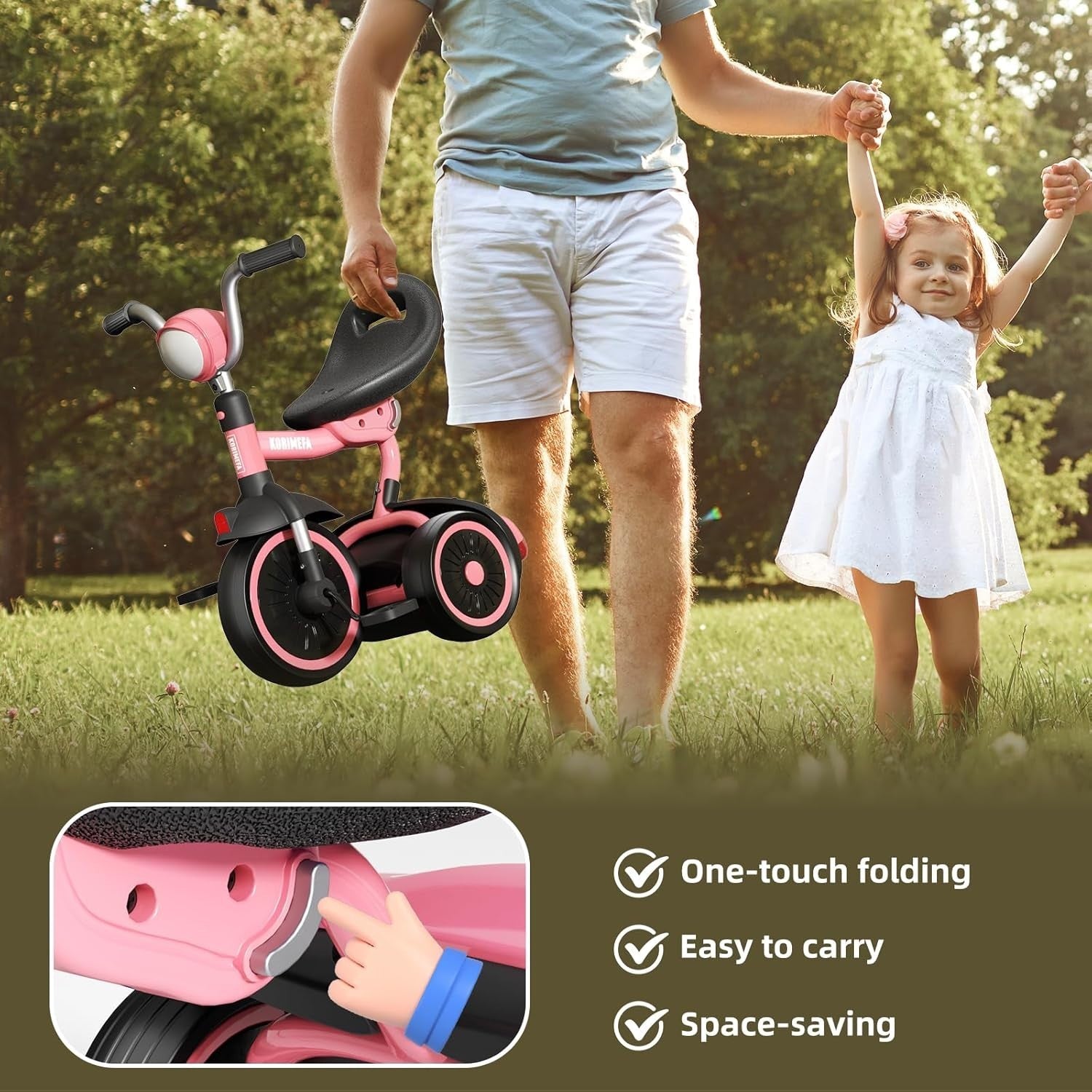 Kids Tricycle Foldable Toddler Trike Balance Bike w Basket 1-5 Years