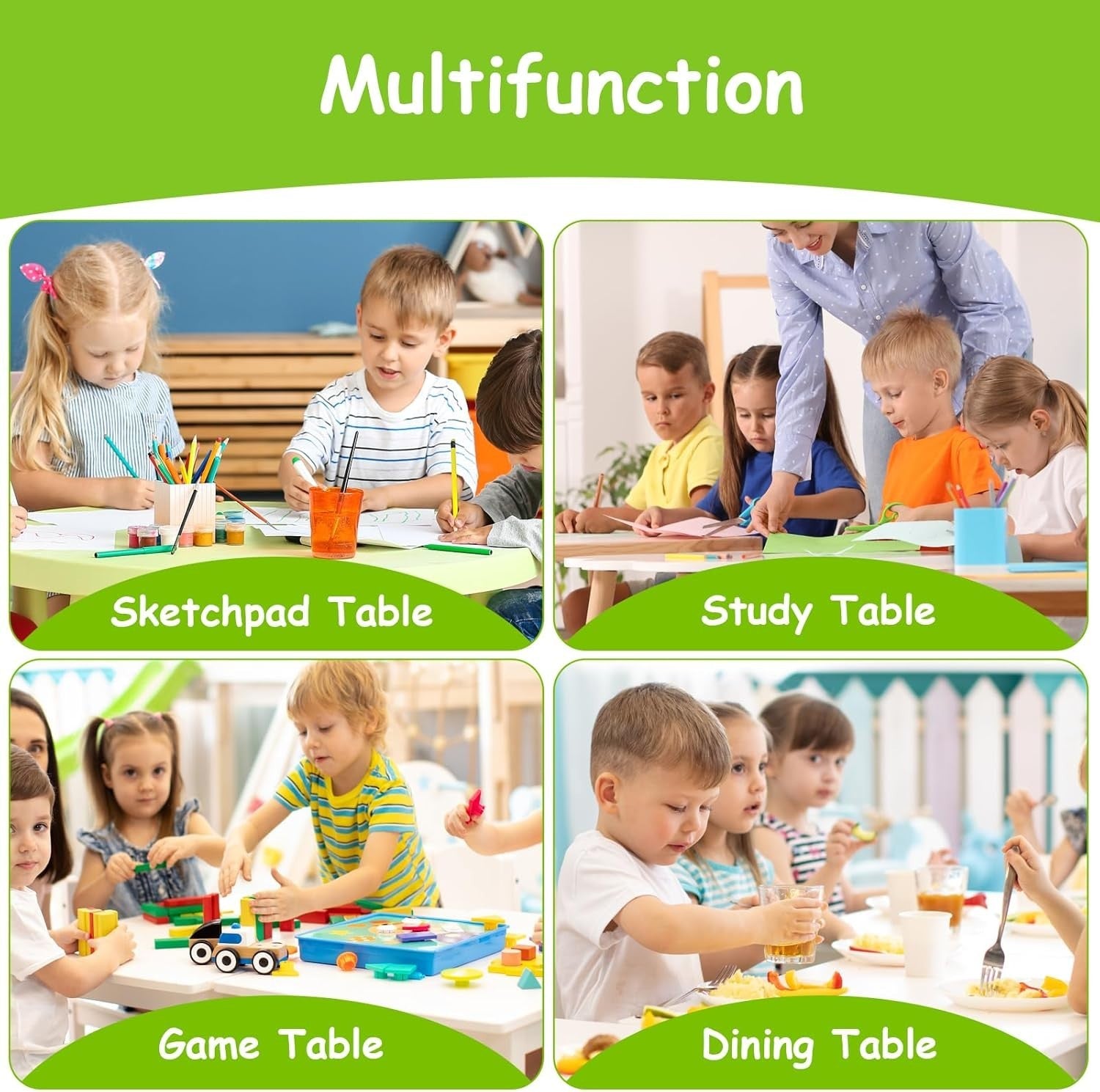 Adjustable Kids Table & 6 Chairs Set – Safe, Ergonomic, Large 120x60cm Surface