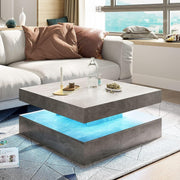 Grey Square LED Coffee Table with Storage, 2-Tier High Gloss 78x78cm