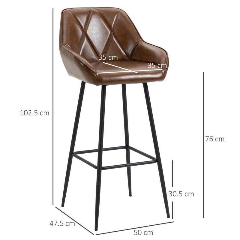 2x Faux Leather Bar Stools with Backrest Footrest Steel Legs for Home Bar