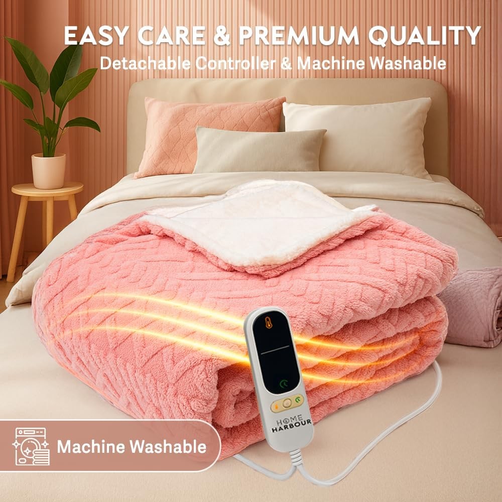 Electric Heated Throw Blanket 180x130cm 9 Heat Levels Timer Sherpa Fleece