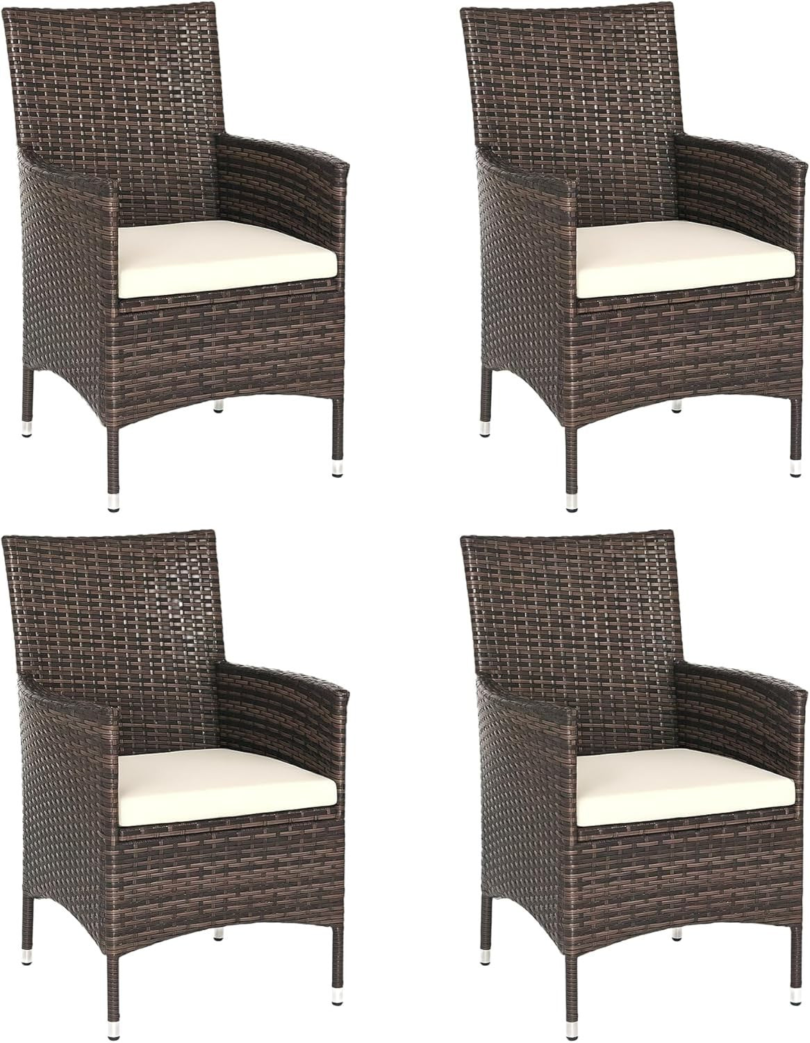 Set of 4 Rattan Garden Chairs with Cushions High Back Patio Dining Seating
