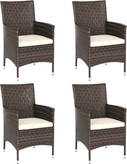 Set of 4 Rattan Garden Chairs with Cushions High Back Patio Dining Seating