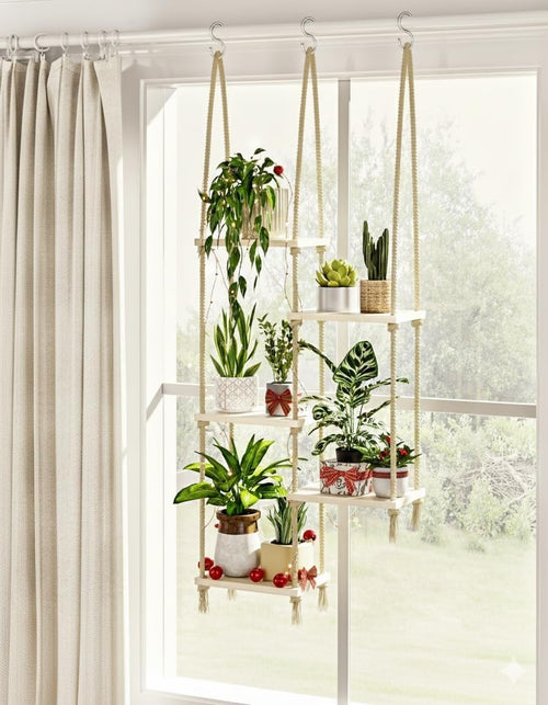 5-Tier Boho Hanging Window Plant Shelf Wooden Indoor Decor