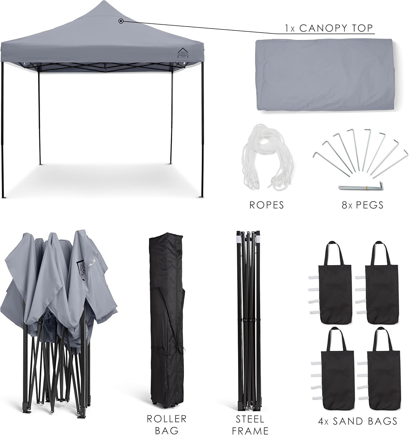 3x3M Metallic Grey Pop Up Gazebo Heavy Duty Waterproof Outdoor Tent