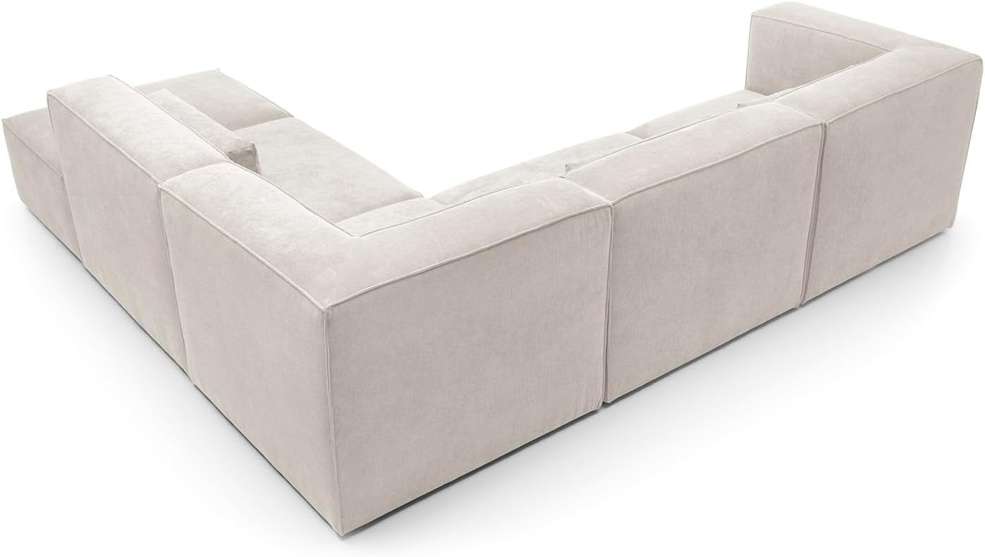 White Cord Chenille L-Shape Large Corner Sofa 5 Seater Modular Doris