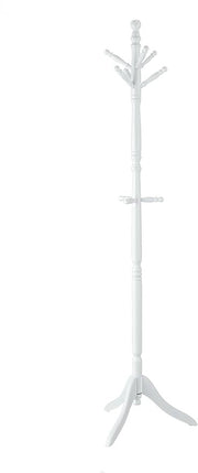 White Wooden Coat Rack Stand with 9 Hooks | Freestanding Solid Wood Hallway