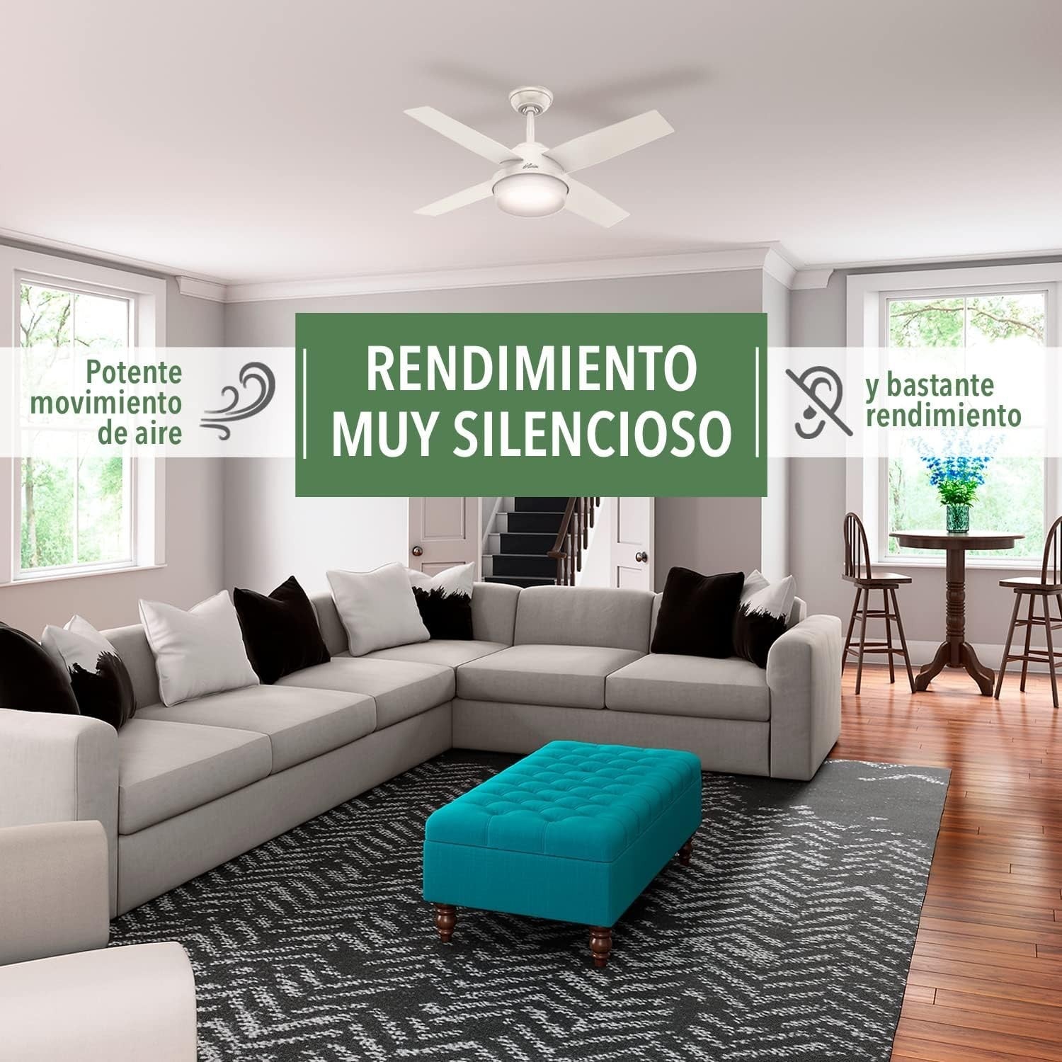 Hunter Finley 36" Ceiling Fan with Light, Remote, 3 Reversible Blades, White
