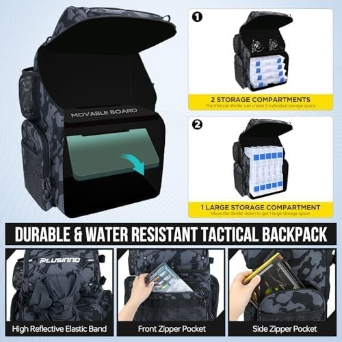 Large 45L Water-Resistant Fishing Backpack with Rod Holders & Cooler