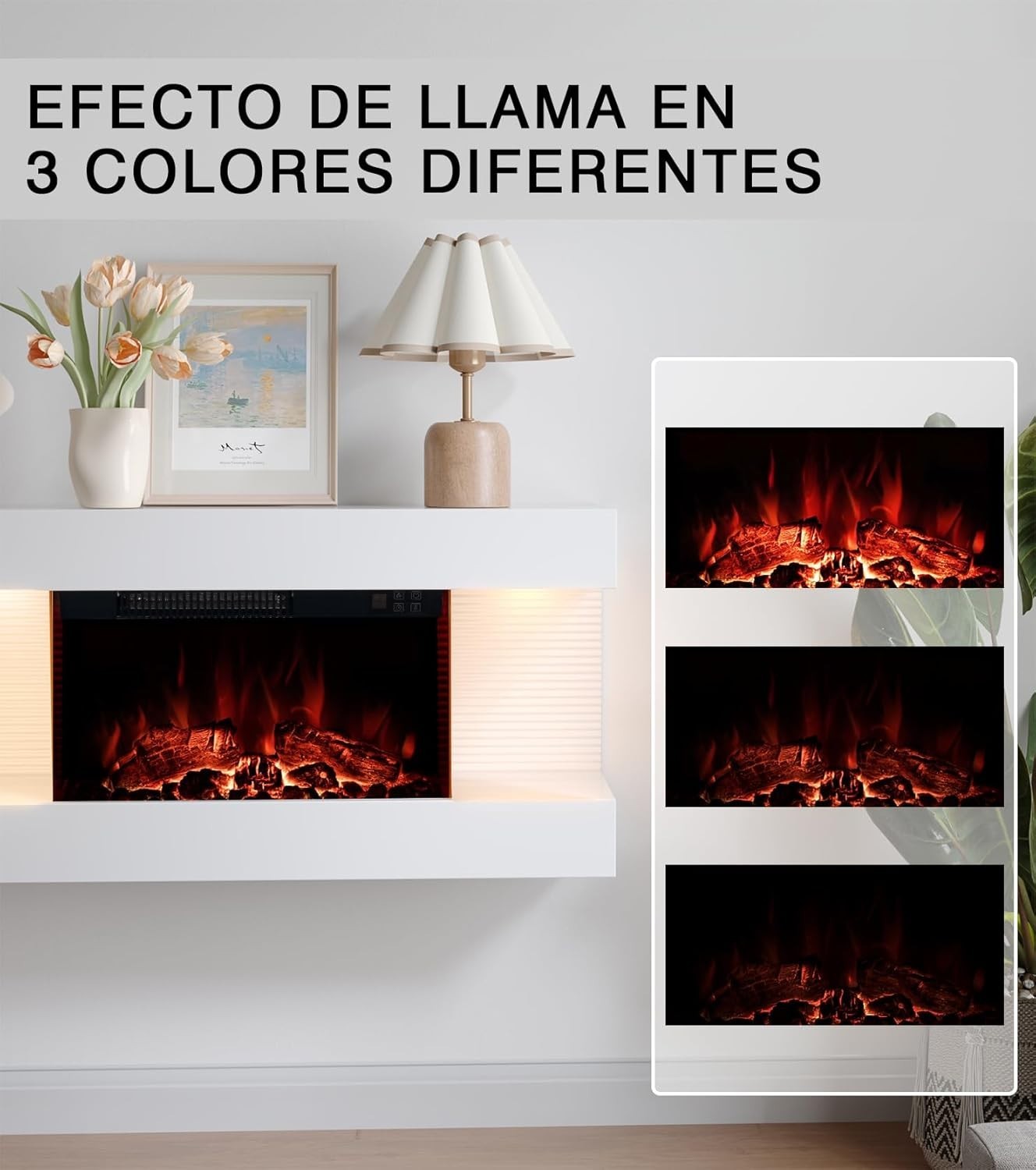Wall Mounted Electric Fireplace LED Heater 12 Flames Remote WiFi 32"