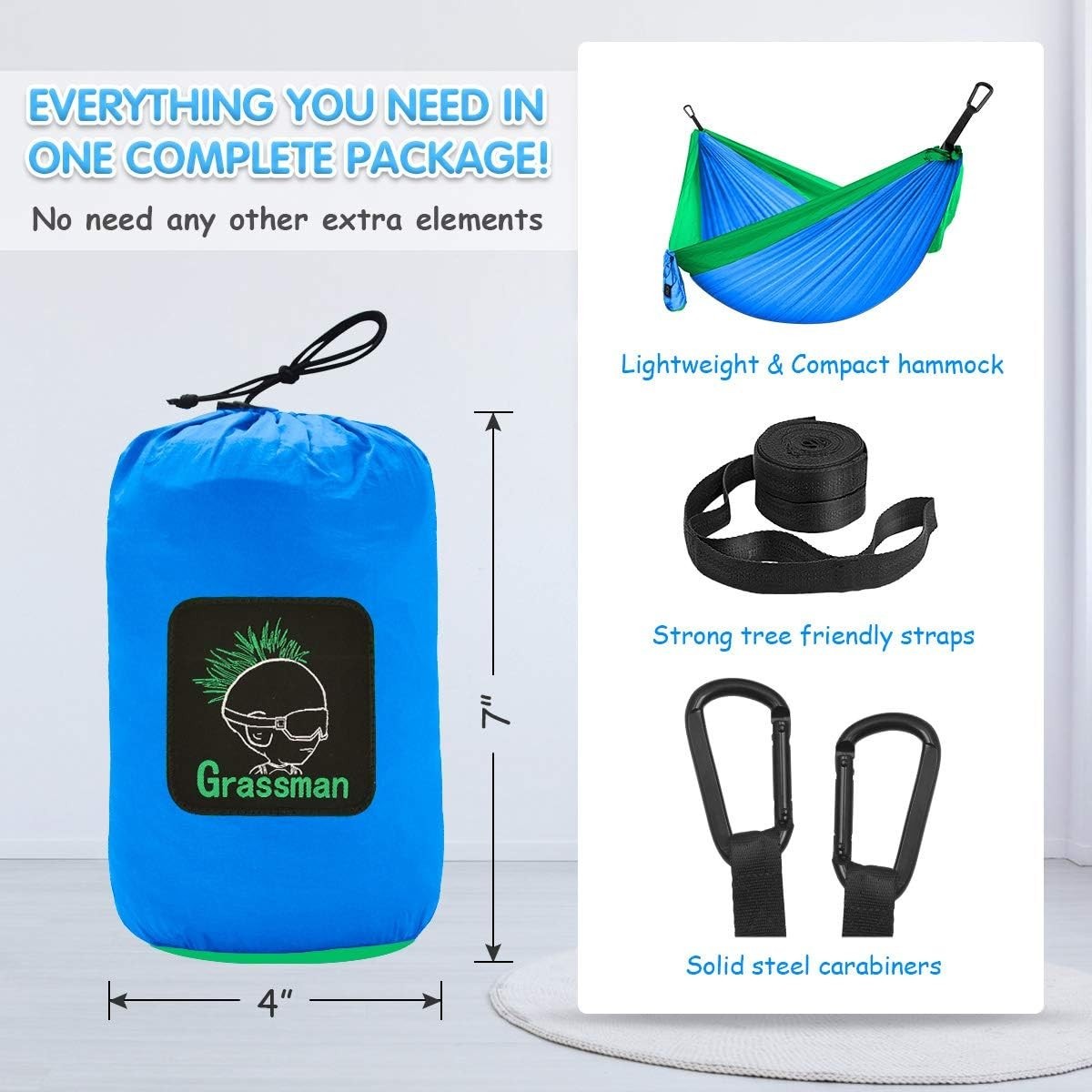 Kids Camping Hammock 6ft w/ Straps & Carabiners – Safe, Lightweight, Fun