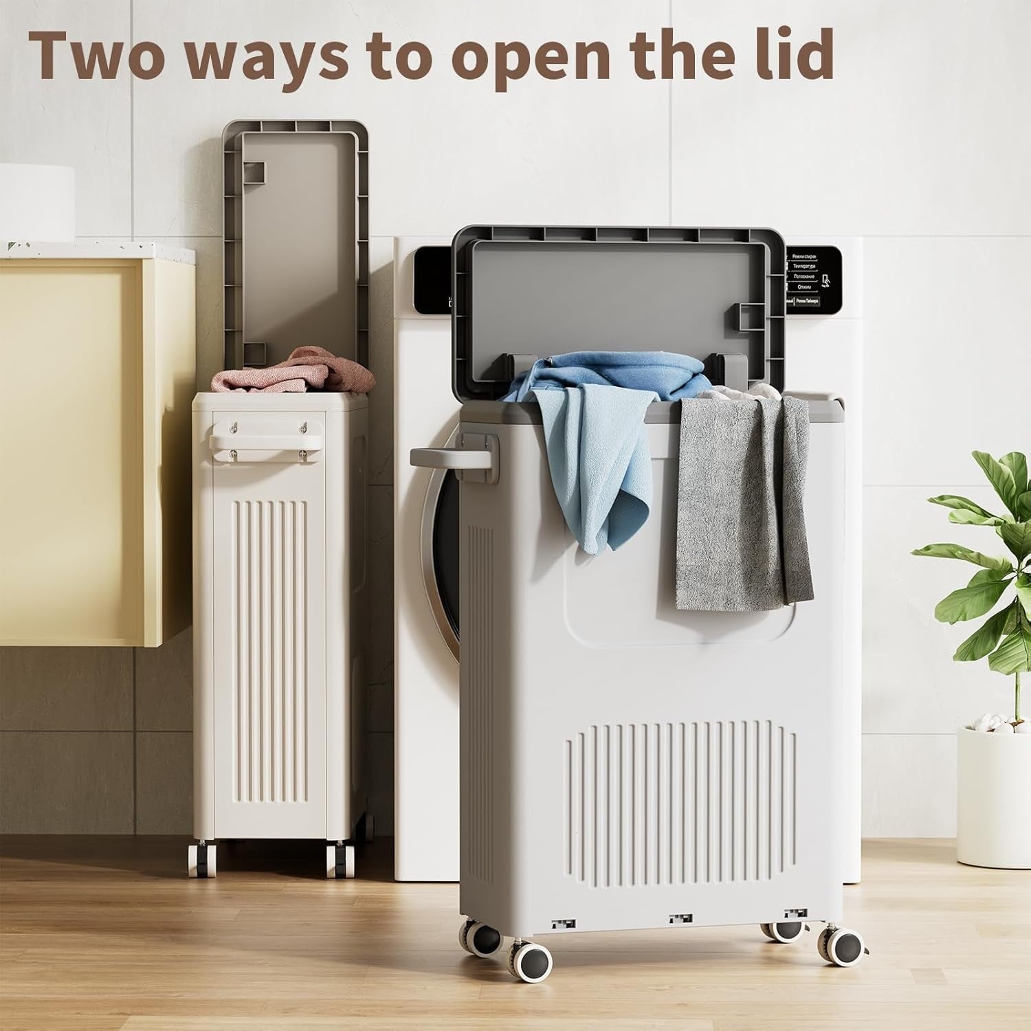 50L Slim Laundry Basket with Lid & Wheels | Narrow Rolling Hamper for Bathroom