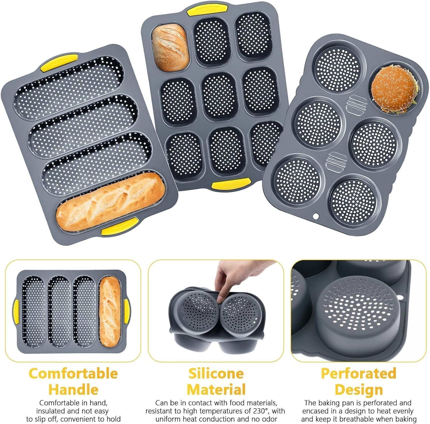 5-Piece Silicone Baguette & Bun Baking Pan Set Non-Stick French Bread Tray