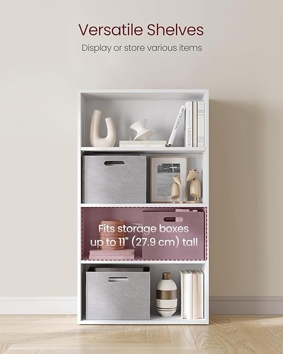 4-Tier White Bookshelf Adjustable Storage Unit Open Shelving Bookcase Home