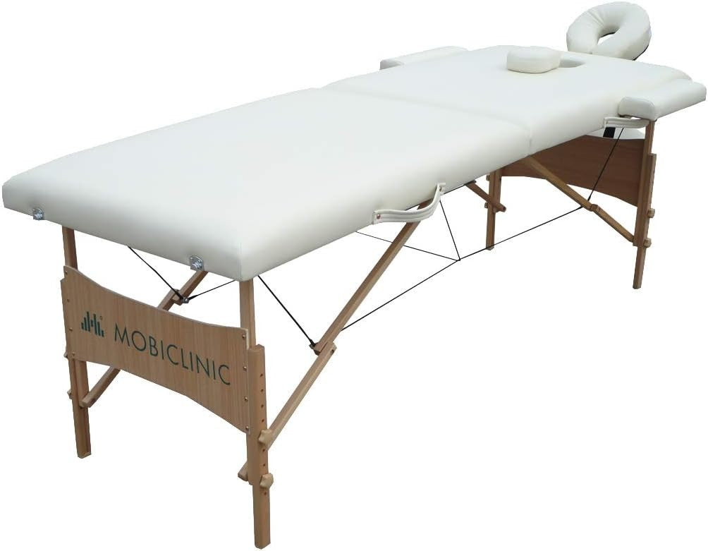 Portable Wooden Massage Table Foldable Adjustable Physiotherapy Bed Cream