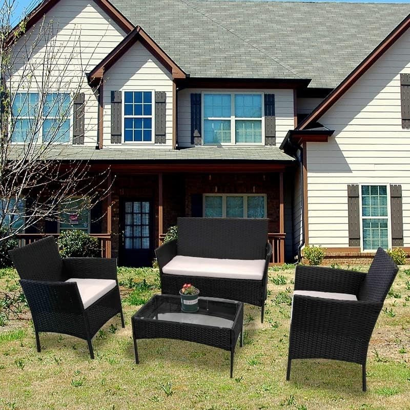 4 Seater Rattan Garden Furniture Set w/ Rain Cover Table Chairs Sofa