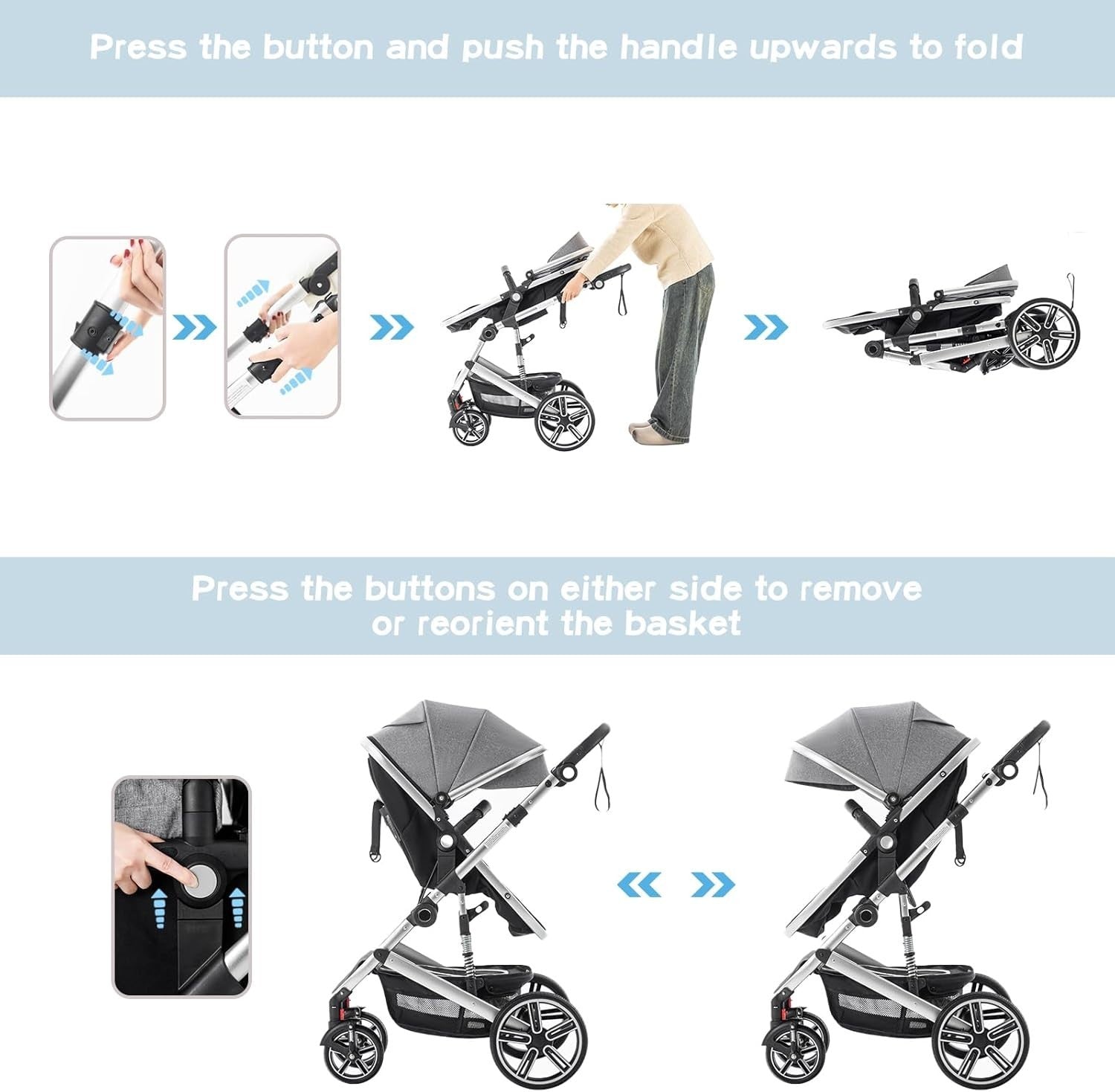 3 in 1 Baby Stroller with Car Seat Foldable Pram Travel System Black