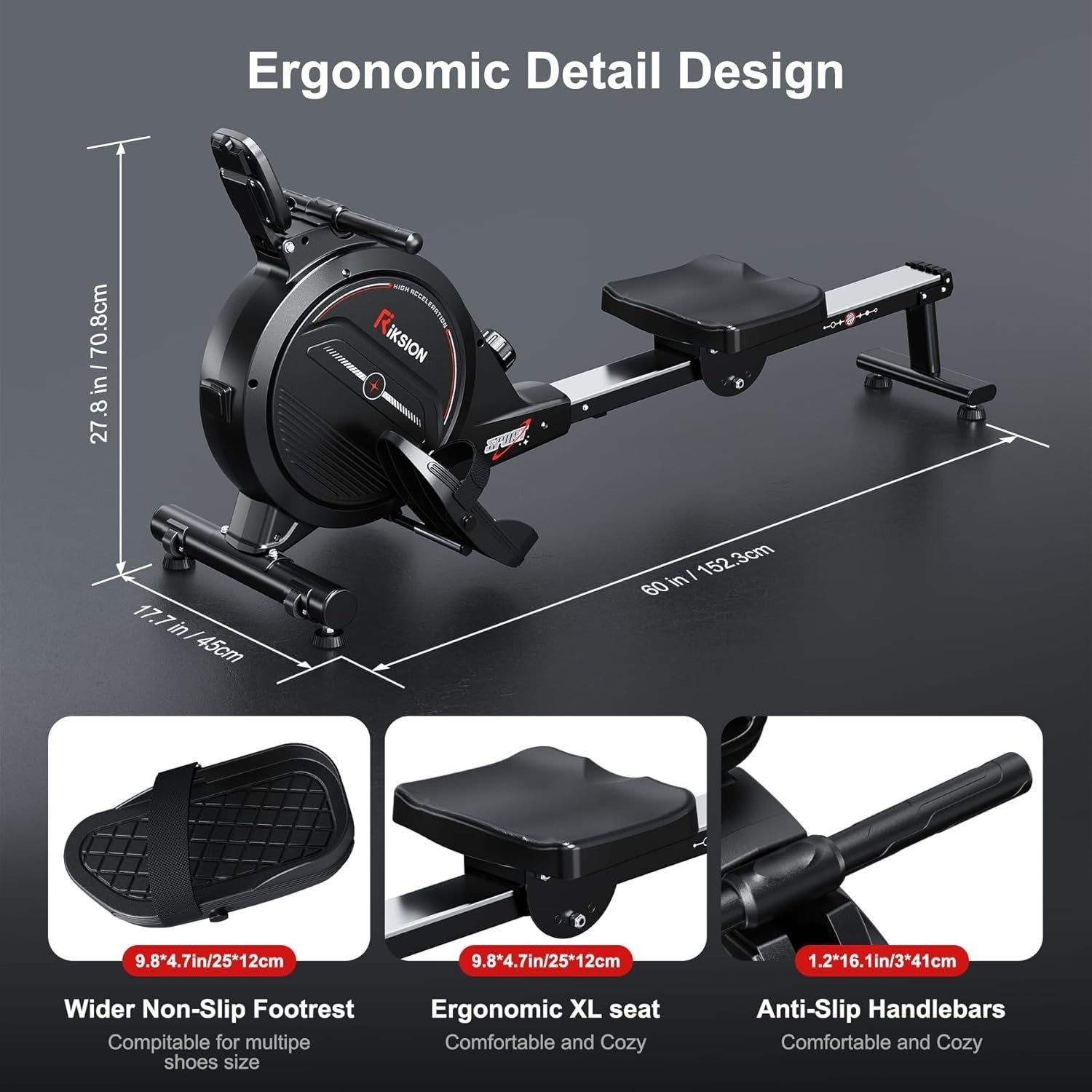 Magnetic Rowing Machine Foldable 350LB Quiet 8-Level Bluetooth App Home Fitness