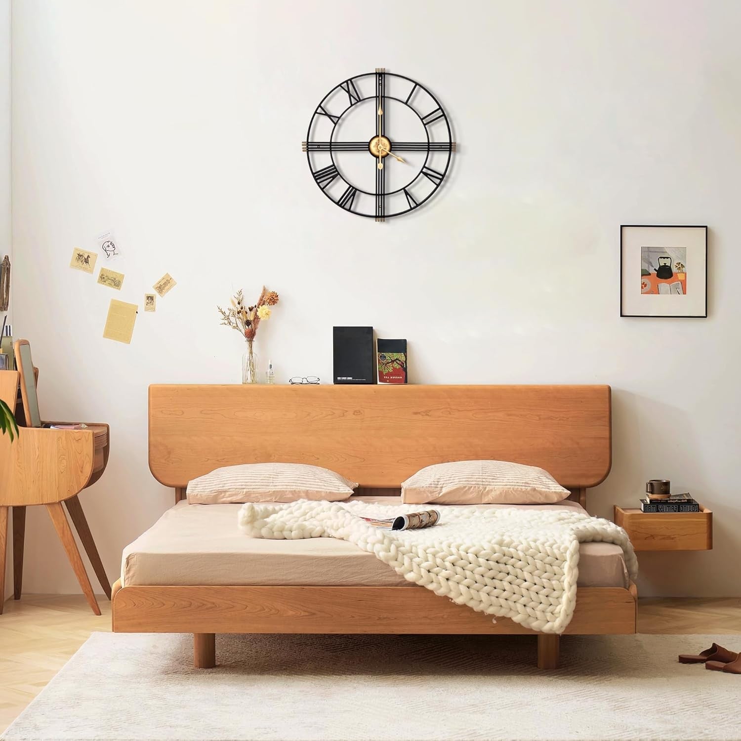 Large Modern Metal Wall Clock 40cm Silent Roman Numeral Skeleton Decor