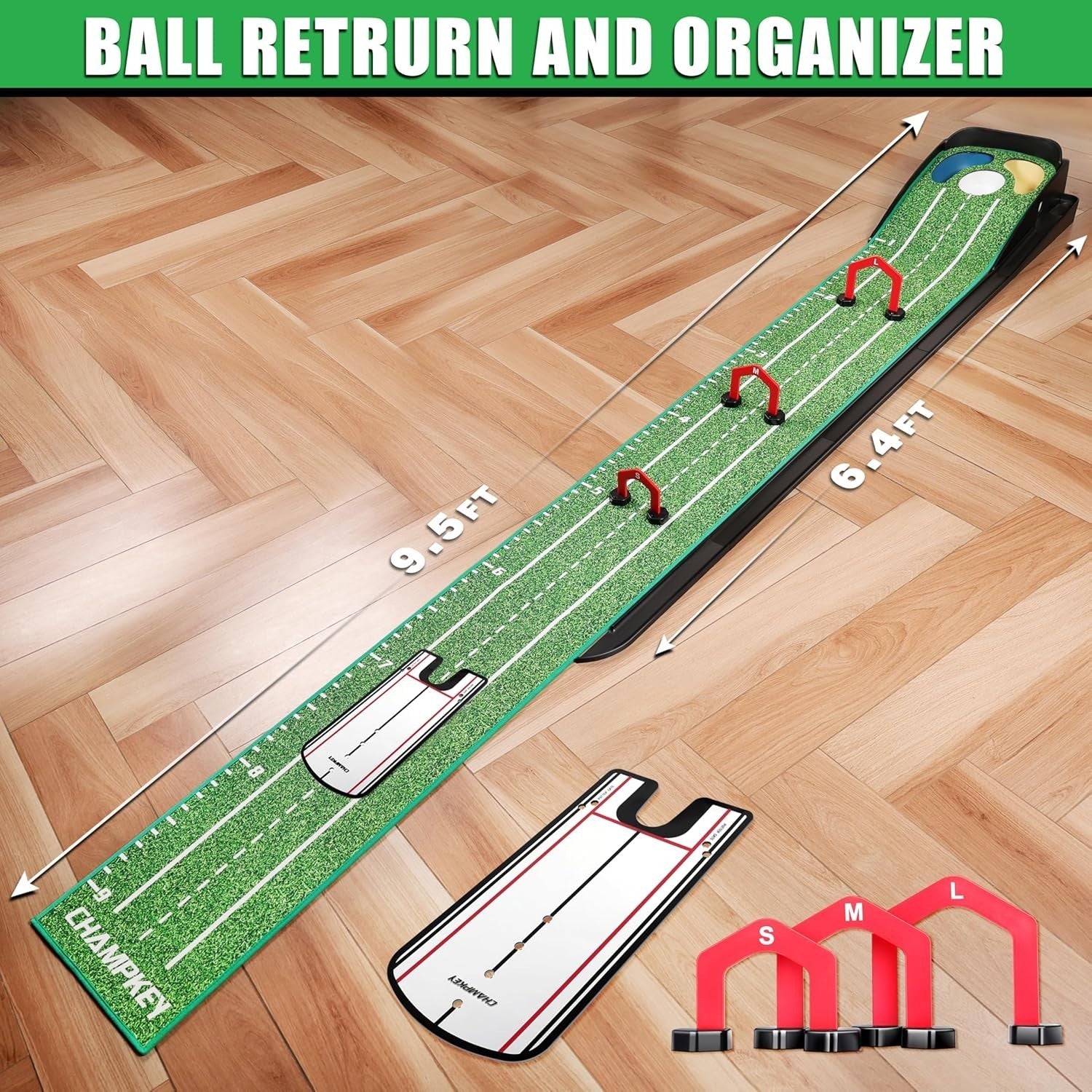 Golf Putting Green Trainer Mat w/ Hazards Mirror Gates Indoor Practice