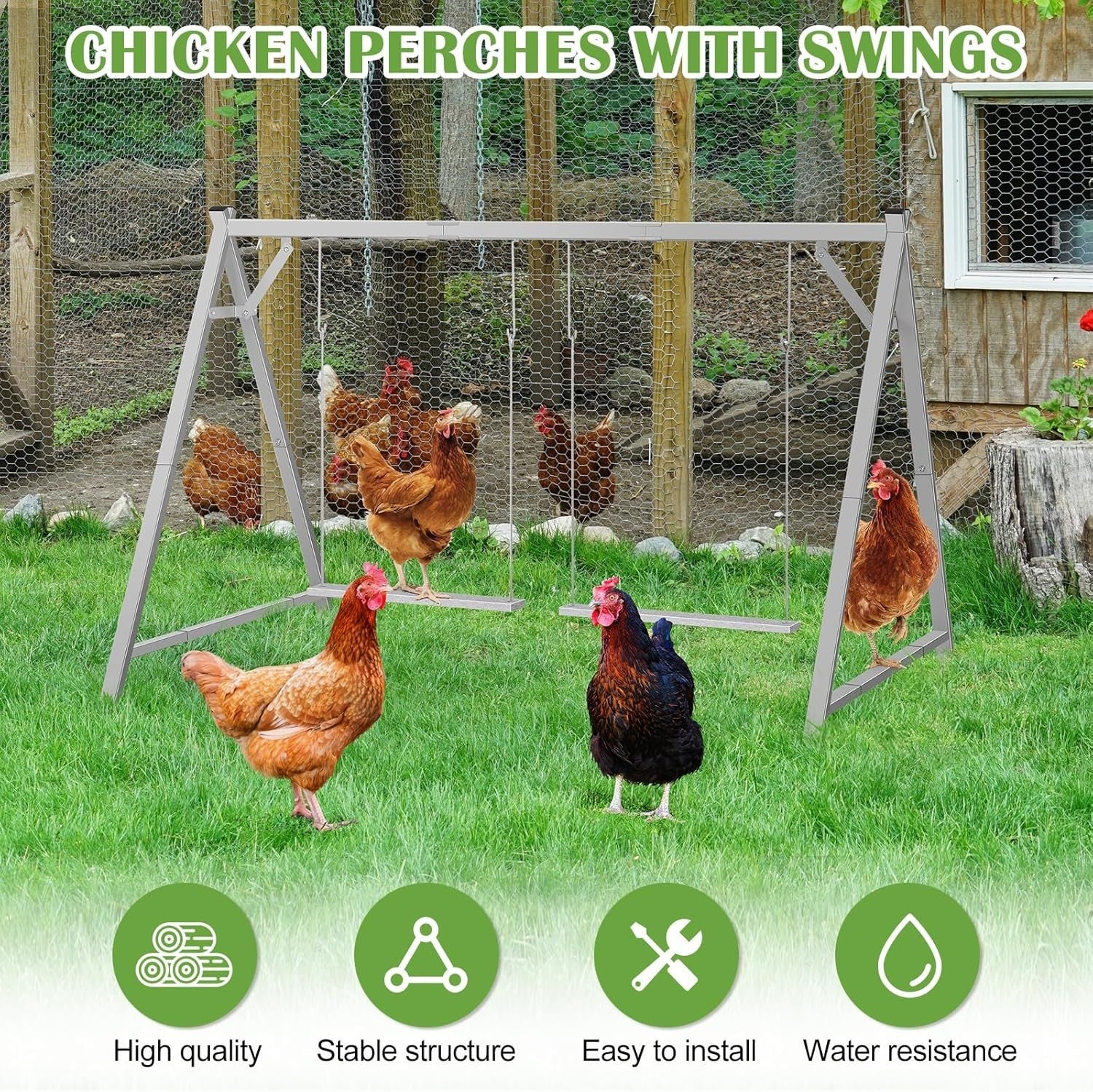 Chicken Roosting Bars Perch w 2 Swings 50x30x34in