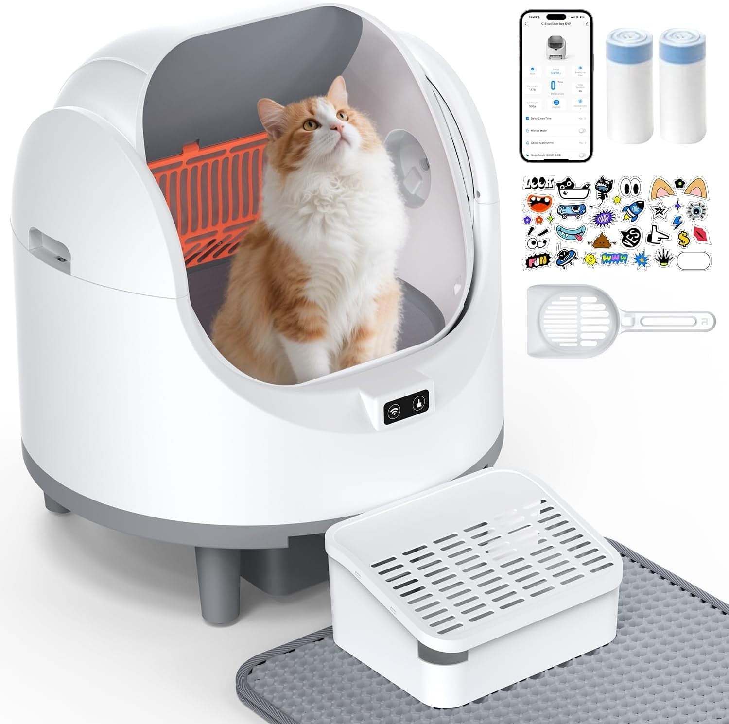 Self Cleaning Cat Litter Box APP Control Open Top Large Cat 22lbs