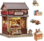 DIY Book Nook Kit Japanese Fan House LED Miniature Bookend Decor