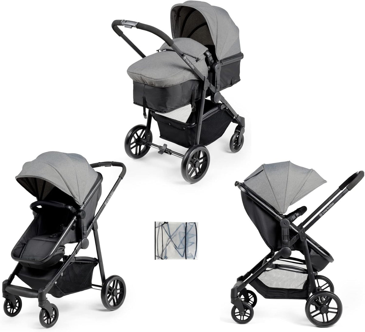2 in 1 Pushchair Pram Lie Flat Newborn to 3 Years Lightweight Grey