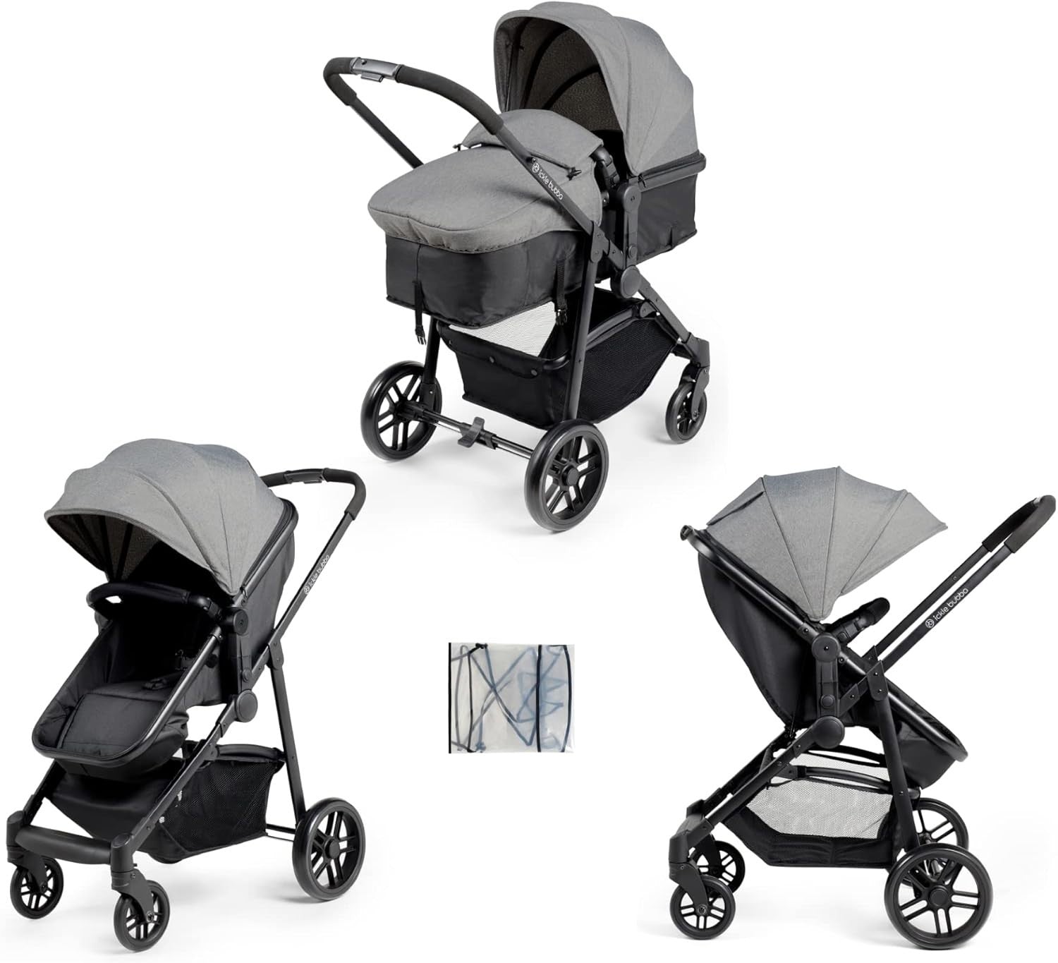 2 in 1 Pushchair Pram Lie Flat Newborn to 3 Years Lightweight Grey
