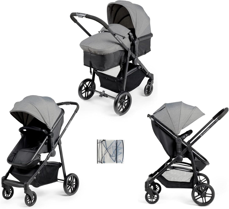2 in 1 Pushchair Pram Lie Flat Newborn to 3 Years Lightweight Grey
