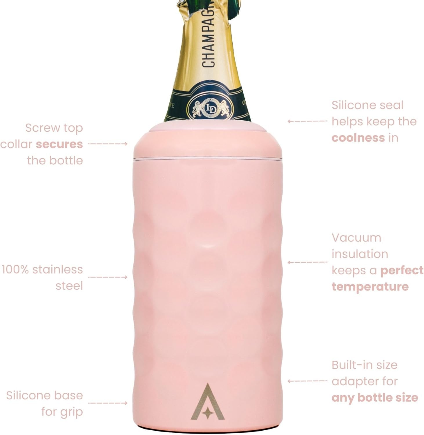 Wine Bottle Cooler Pink Stainless Steel Double Wall Vacuum Chiller Gift