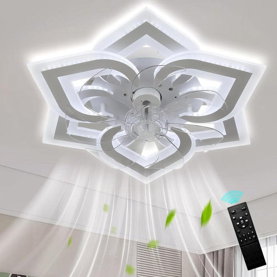Low Profile LED Ceiling Fan, 6 Speeds, Dimmable Light, White