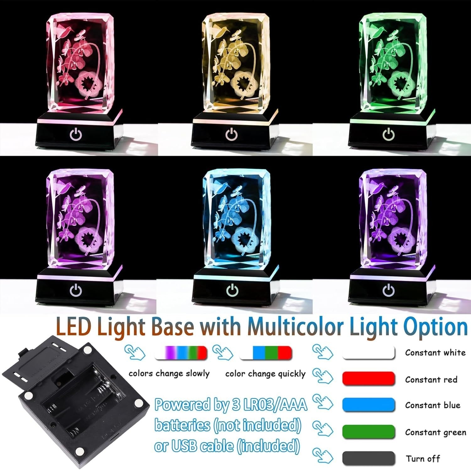 3D Crystal Orchid LED Light Cube Gift for Mum Wife Women Birthday Home Decor